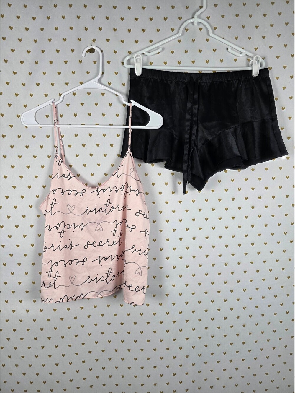 Victorias Secret Sleep SET 2pc Outfit Pajama Satin Tank Top Shorts Large